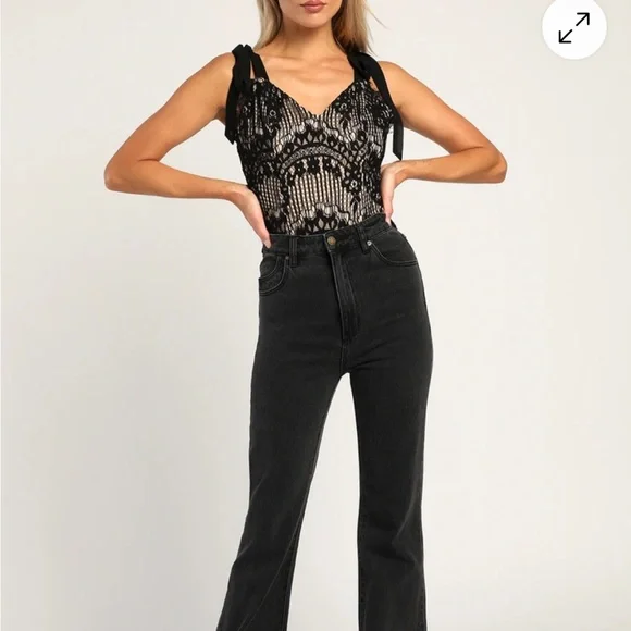 NWT Lulus Black Lace Tie-Up Bodysuit - Picture 8 of 10